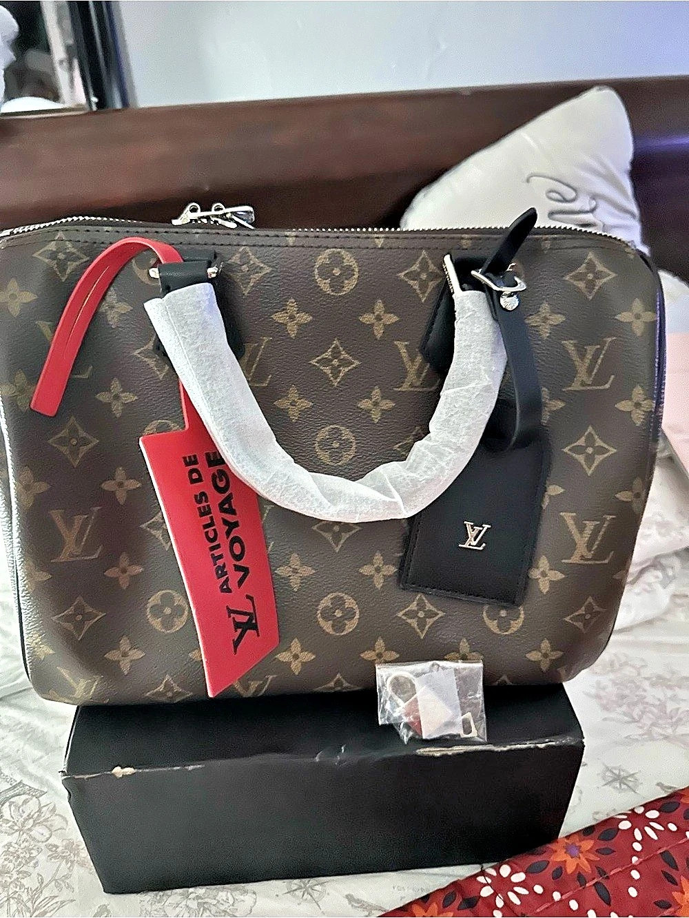 L V Monogram Canvas Satchel Brown & Black - Picture 4 of 11